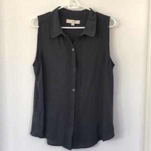 Slate blue sleeveless blouse